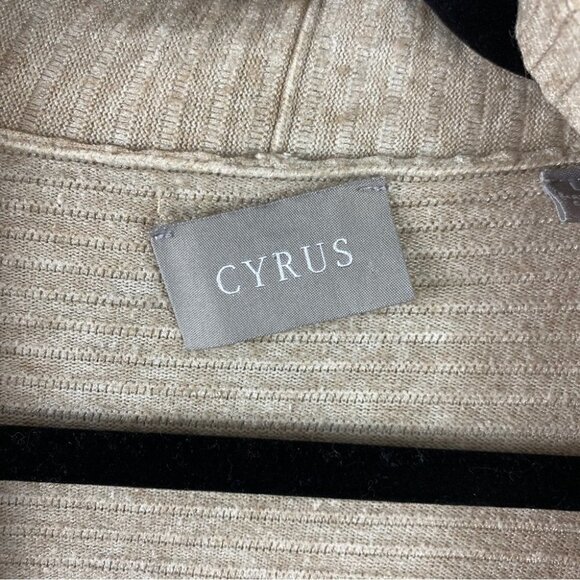Cyrus Neutral Open Front Long Sleeve Pockets Ribbed Knit Cardigan Large Cream - Picture 3 of 8
